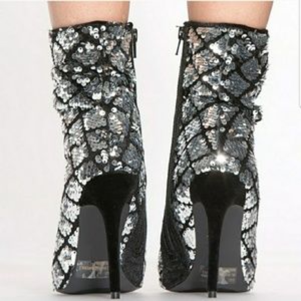 FLOSSY ANKLE silver sequins zipper BOOTS NIB - Picture 6 of 6